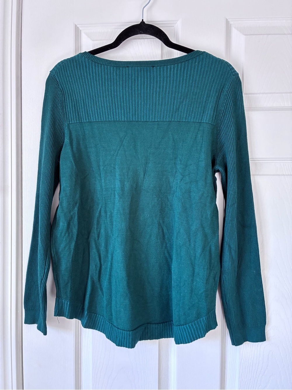 Cable & Gauge Teal Ribbed Yoke Scoop Neck Sweater